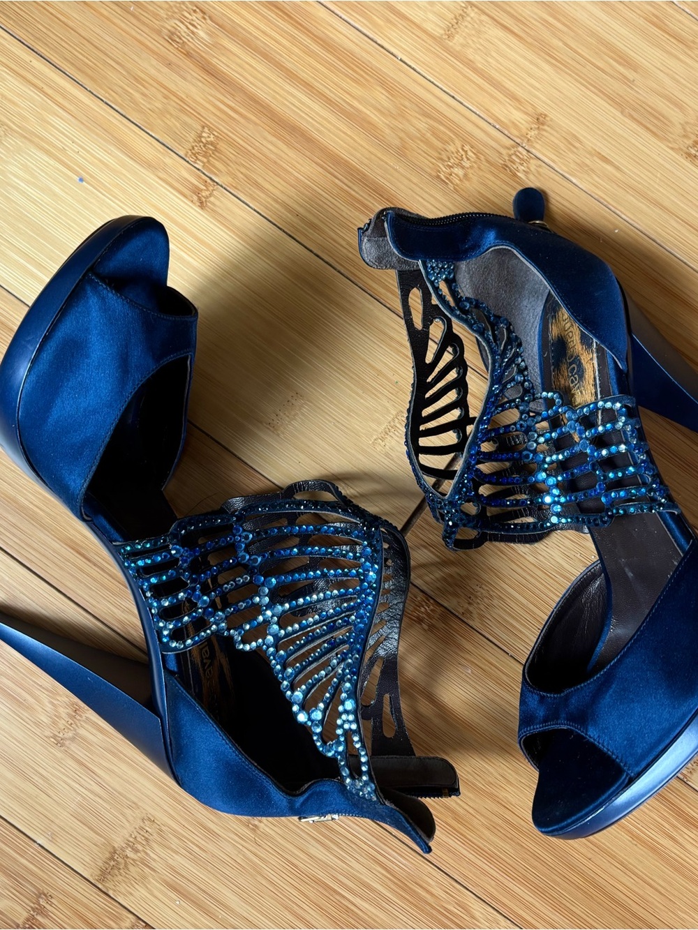 Roberto Cavalli Sapphire Blue rhinestone Cutout Heels